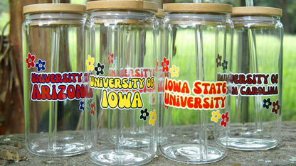 Custom College Merch 16oz Iced Coffee Glass, Sorority Merch College Logo Cup Name Tumbler Can Glass, Personalized College Student Gift Grad