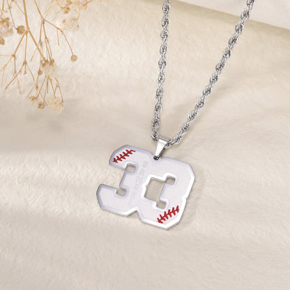 Customized Engraved Sport Number Necklace with Name|Baseball Lace Necklace|Personalized Lucky Pendant|Softball and Sports Team Number
