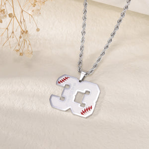 Customized Engraved Sport Number Necklace with Name|Baseball Lace Necklace|Personalized Lucky Pendant|Softball and Sports Team Number