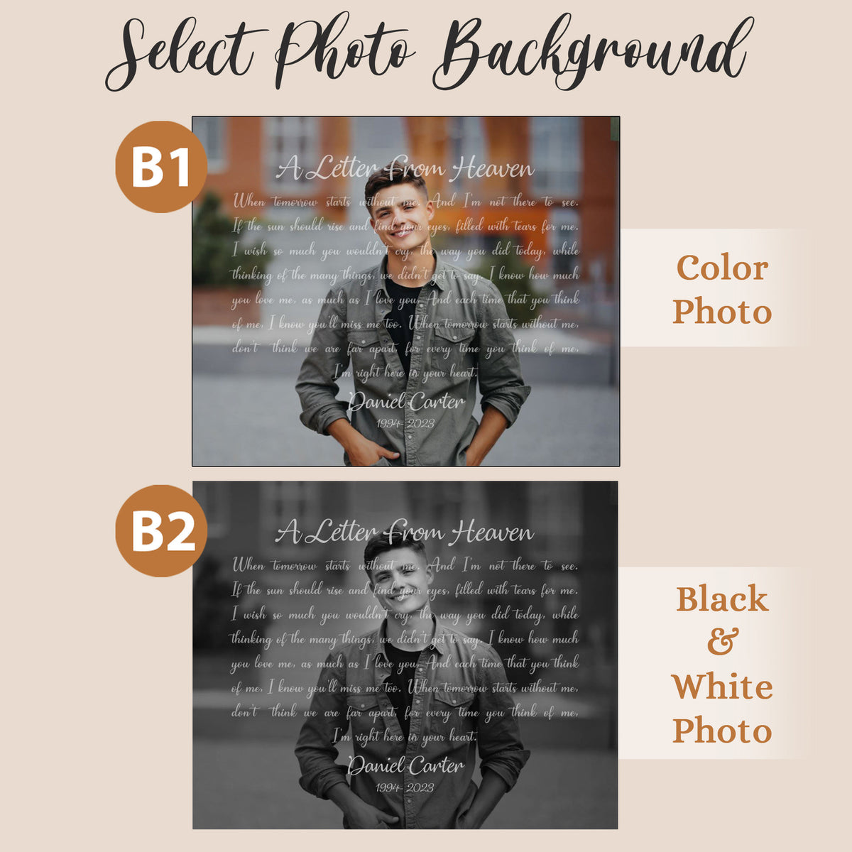 A Letter From Heaven Personalized Memorial Photo Gift for Loss of Mother Gift for Loss of Dad Sympathy Gift for loss of son remembrance gift