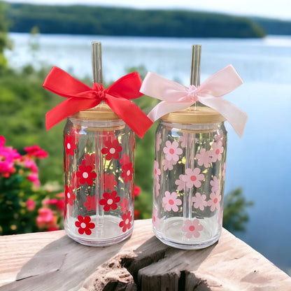 Daisy Glass Tumbler, Bridal Shower Gifts, Easter Gifts, Iced Coffee Glass, Retro Flower Iced Coffee Cup, Daisy Glass Cup, Iced Coffee Cup
