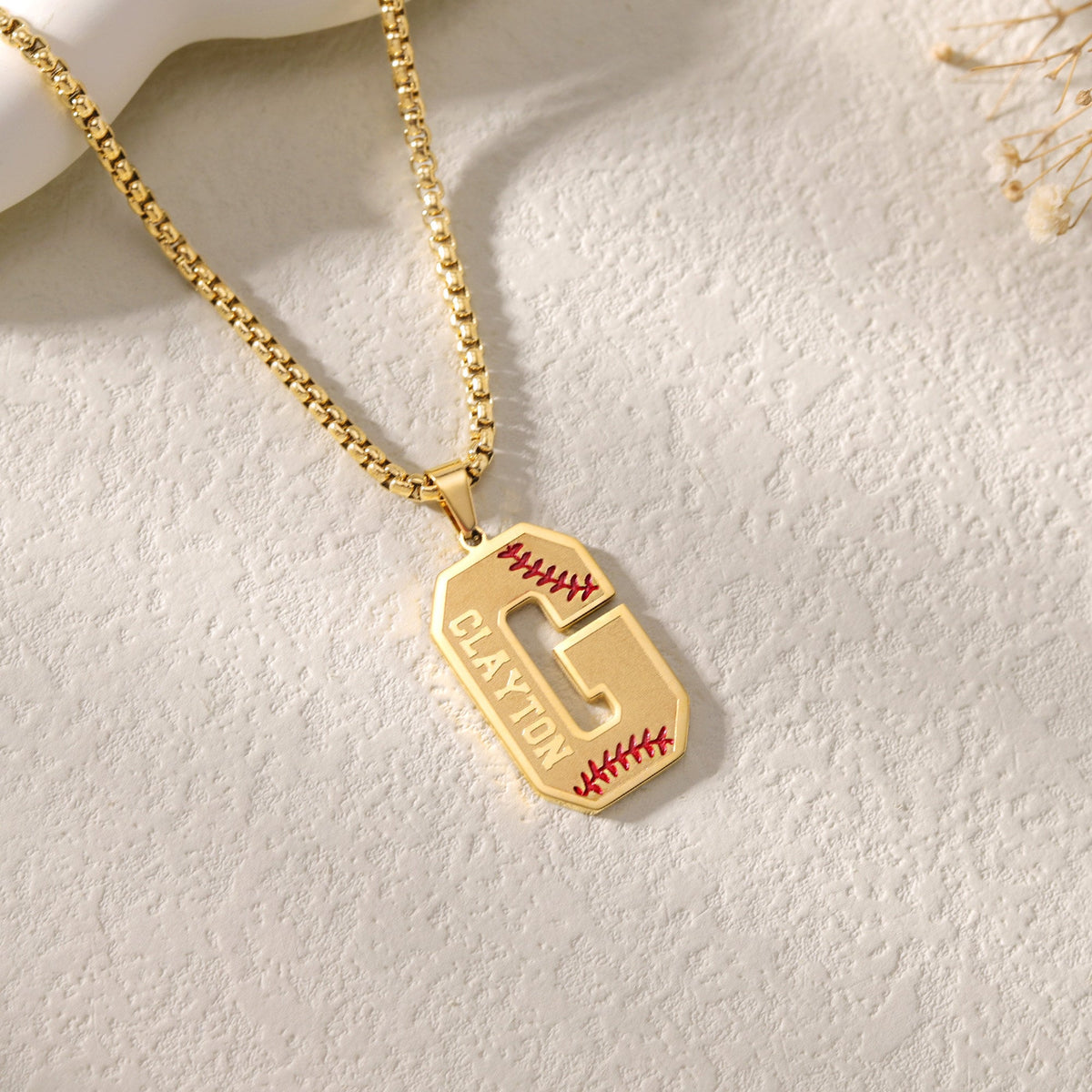 Personalized Initial Necklace with Baseball Lace|Tiny Sporty Initial Letter Necklace|Custom Lucky Pendant|Baseball and Sports Team Necklace