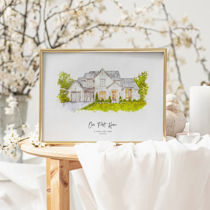 Custom Watercolor House Painting Print Canvas ,House Painting From Photo,Housewarming gift, Realtor Closing Gift,First Home Gift