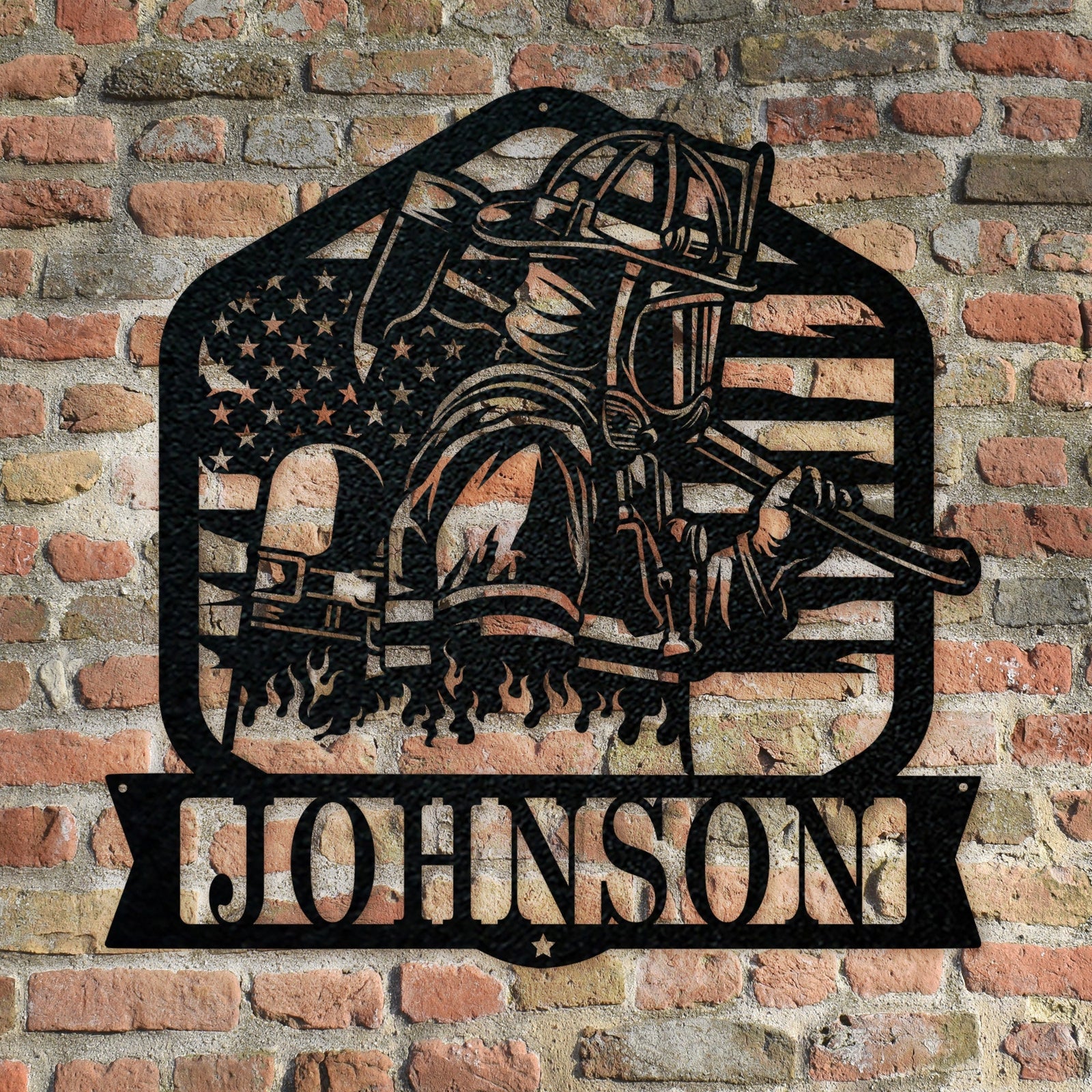 Firefighter Monogram Personalized Metal Sign - Fireman, Firewoman Appreciation Gift, Fire Department Name Number Laser Cut Metal Decor