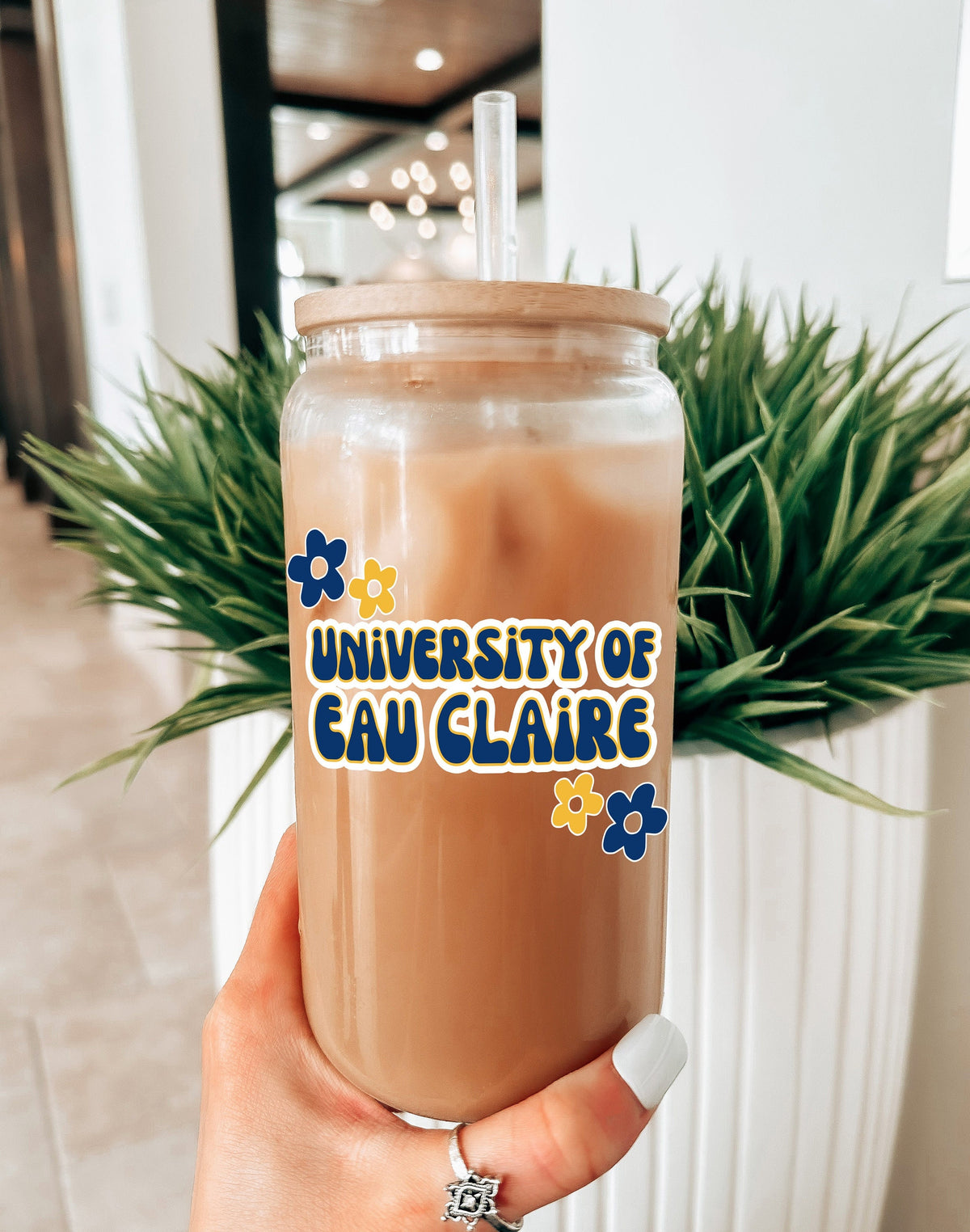 Custom College Merch 16oz Iced Coffee Glass, Sorority Merch College Logo Cup Name Tumbler Can Glass, Personalized College Student Gift Grad