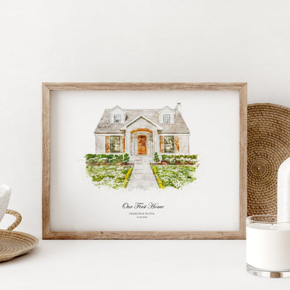 Custom Watercolor House Painting Print Canvas ,House Painting From Photo,Housewarming gift, Realtor Closing Gift,First Home Gift
