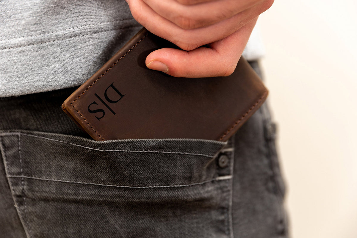Personalized Leather RFID Wallet, Genuine Leather Custom Wallet, Anniversary Gift For Him, Men, Father, Dad, Husband, Boyfriend