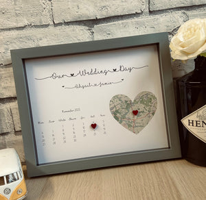 Framed Wedding Map Gift, Personalised Wedding Frame, Wedding Date Gift, Wedding Gifts, Couple Gift, Wedding Location Gift, Wedding Gift
