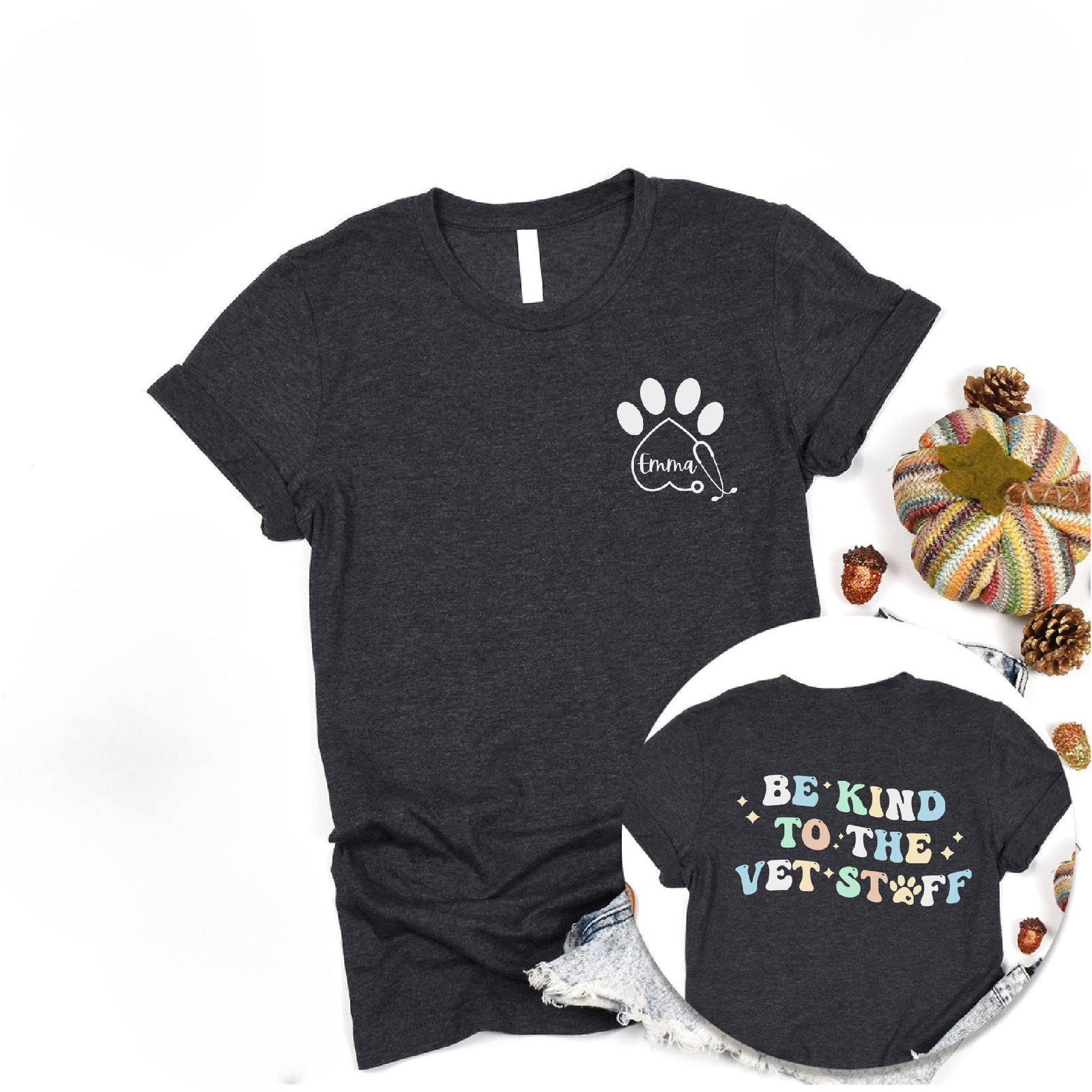 Custom Vet Tech Dog Paw Pocket Shirt, Personalized Be Kind To Vet Staff Two Sided Shirts, Custom Name Vet Tech Pocket Tee, Vet Technician