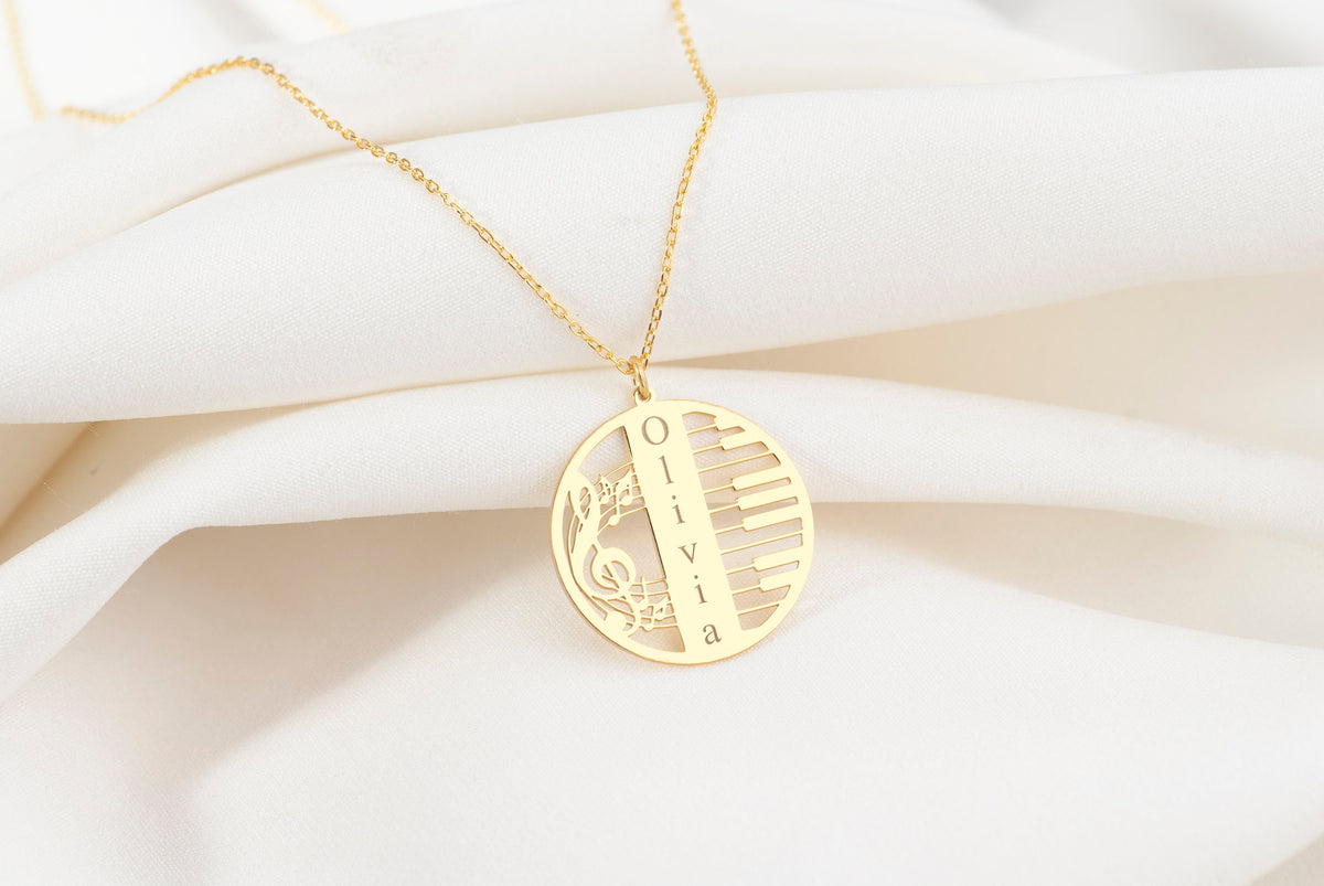 Piano Name Necklace in Sterling Silver - Personalized Music Name Necklace - Custom Piano Pendant - Music Note Necklace - Gift for Musician