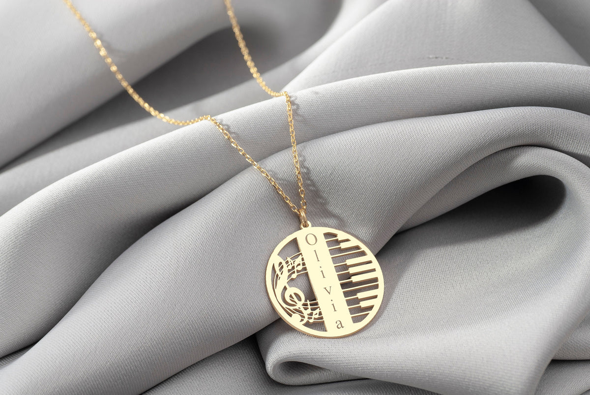 Piano Name Necklace in Sterling Silver - Personalized Music Name Necklace - Custom Piano Pendant - Music Note Necklace - Gift for Musician