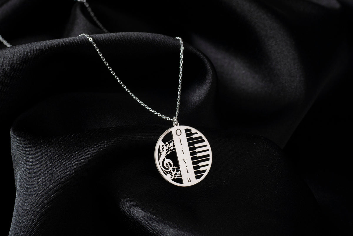 Piano Name Necklace in Sterling Silver - Personalized Music Name Necklace - Custom Piano Pendant - Music Note Necklace - Gift for Musician