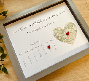 Framed Wedding Map Gift, Personalised Wedding Frame, Wedding Date Gift, Wedding Gifts, Couple Gift, Wedding Location Gift, Wedding Gift