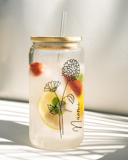 Bridesmaid Gift - Birth Flower Glass Coffee Cup - Personalized Bridesmaid Proposal, Gifts for Her, Party Favor