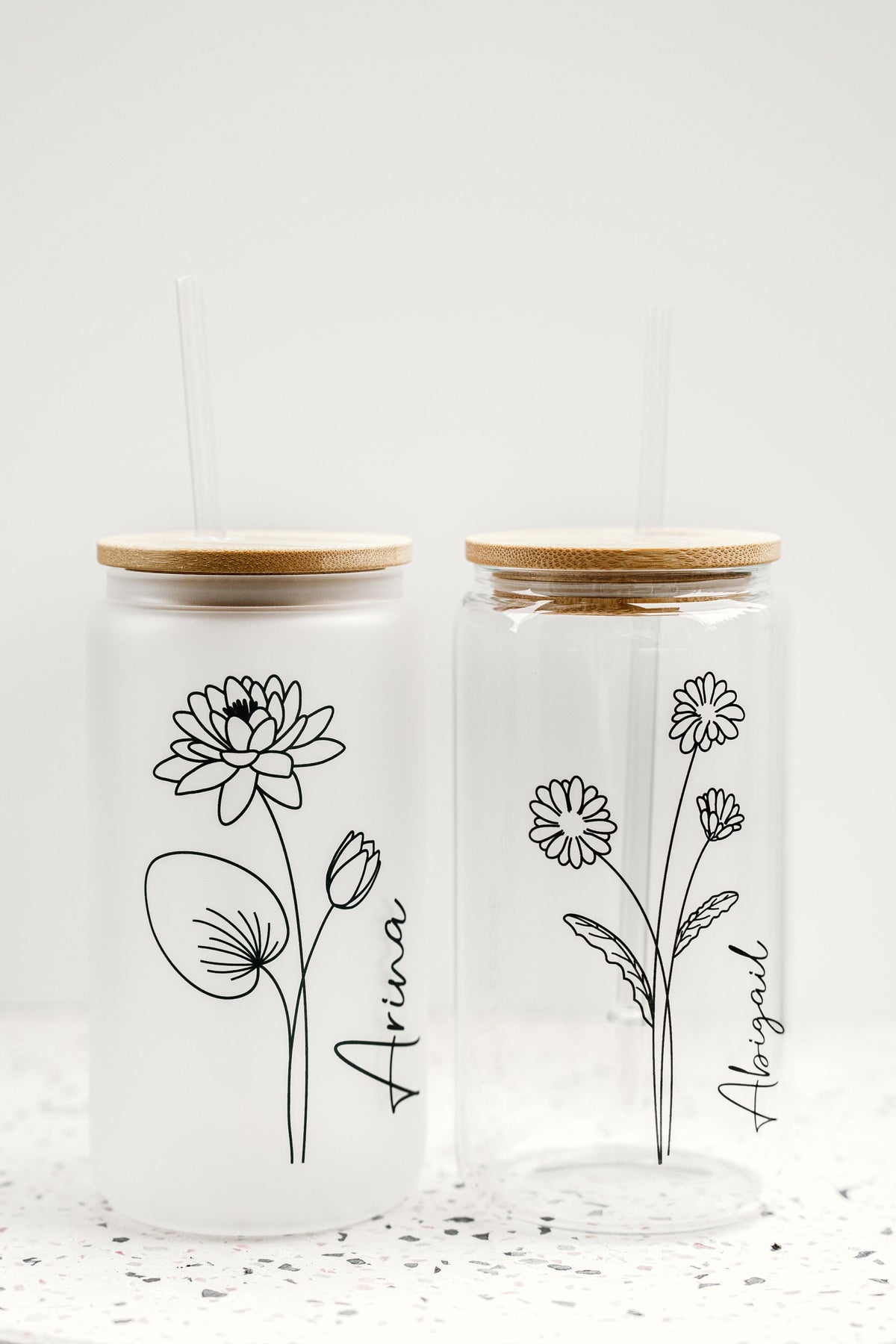 Bridesmaid Gift - Birth Flower Glass Coffee Cup - Personalized Bridesmaid Proposal, Gifts for Her, Party Favor