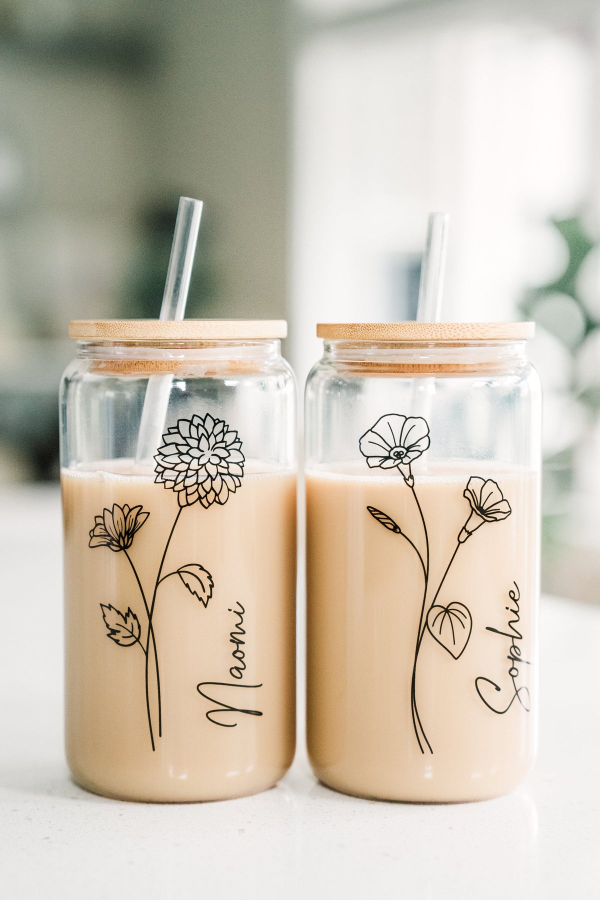 Bridesmaid Gift - Birth Flower Glass Coffee Cup - Personalized Bridesmaid Proposal, Gifts for Her, Party Favor