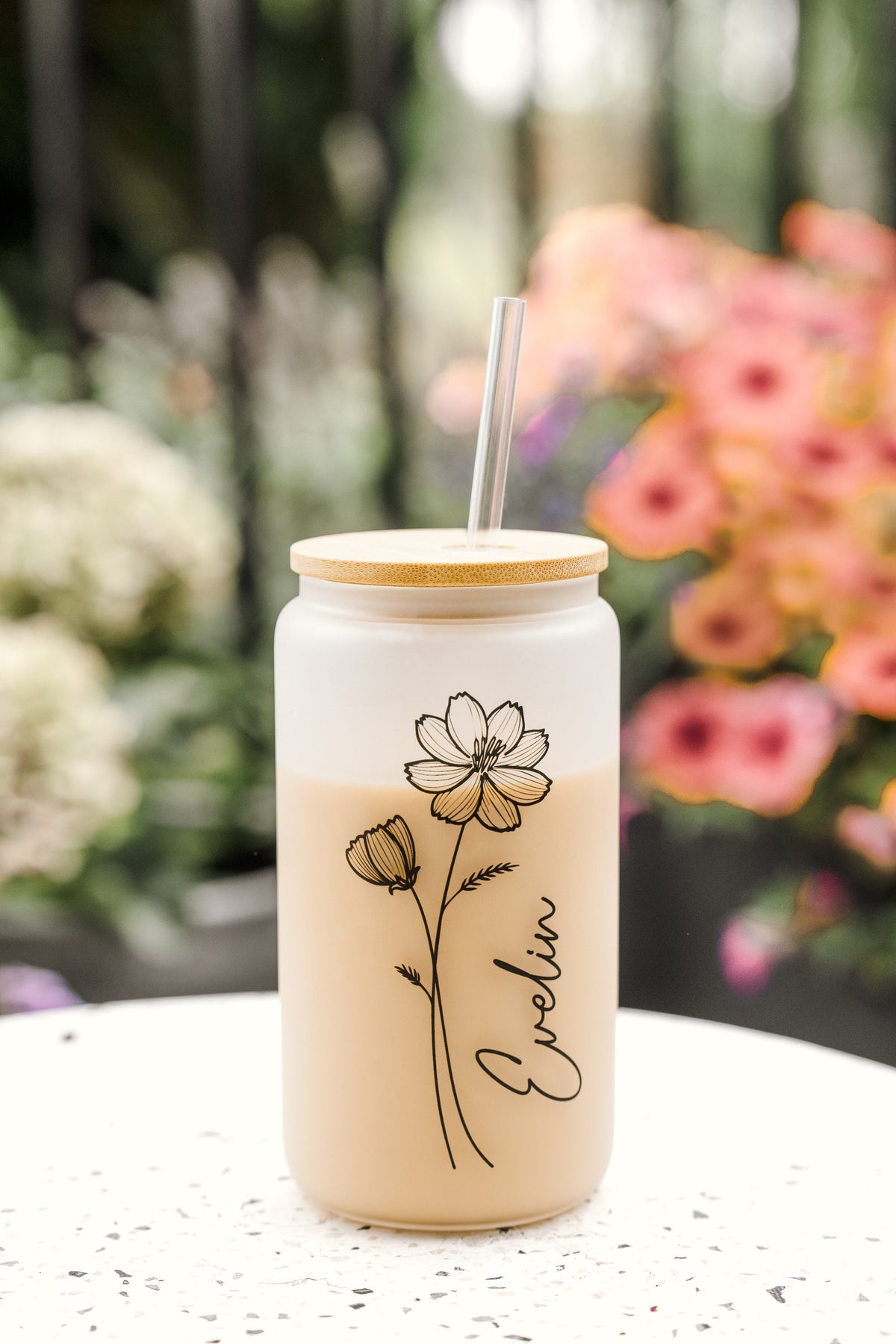 Bridesmaid Gift - Birth Flower Glass Coffee Cup - Personalized Bridesmaid Proposal, Gifts for Her, Party Favor