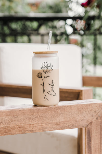 Bridesmaid Gift - Birth Flower Glass Coffee Cup - Personalized Bridesmaid Proposal, Gifts for Her, Party Favor