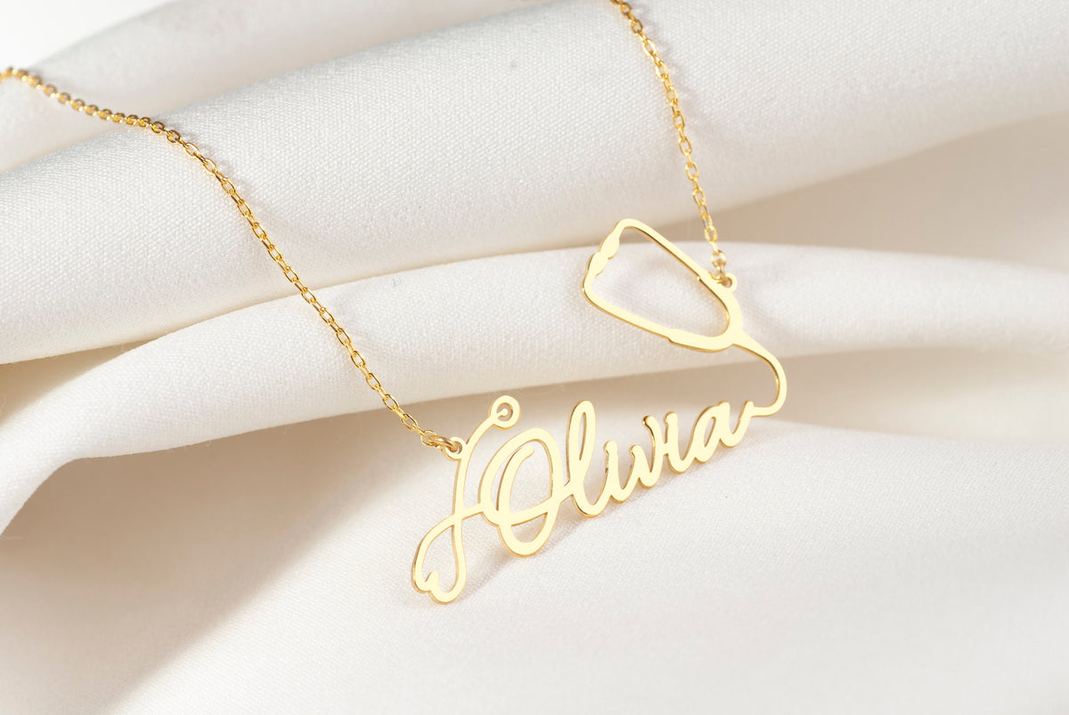 Heartbeat Name Necklace, Doctor Name Necklace, Medical Pendant, Nurse Necklace, Gift for Medical Student, EMT Healthcare Gift