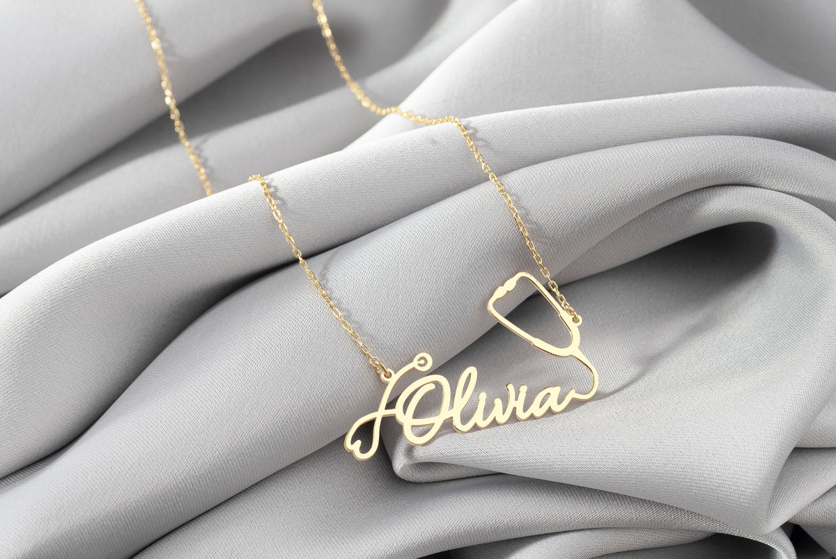 Heartbeat Name Necklace, Doctor Name Necklace, Medical Pendant, Nurse Necklace, Gift for Medical Student, EMT Healthcare Gift