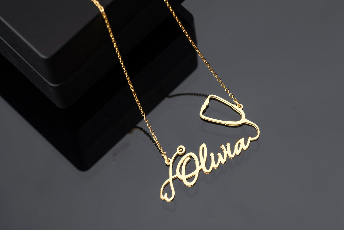 Heartbeat Name Necklace, Doctor Name Necklace, Medical Pendant, Nurse Necklace, Gift for Medical Student, EMT Healthcare Gift
