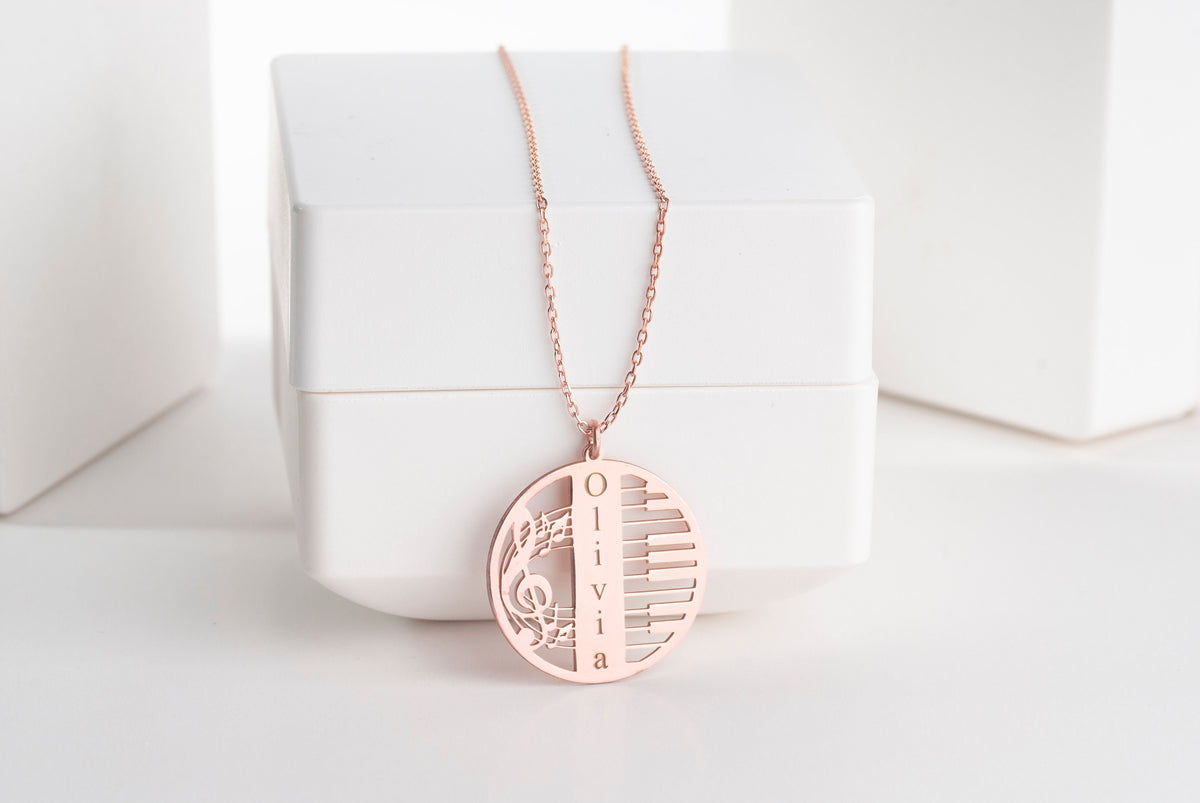 Piano Name Necklace in Sterling Silver - Personalized Music Name Necklace - Custom Piano Pendant - Music Note Necklace - Gift for Musician