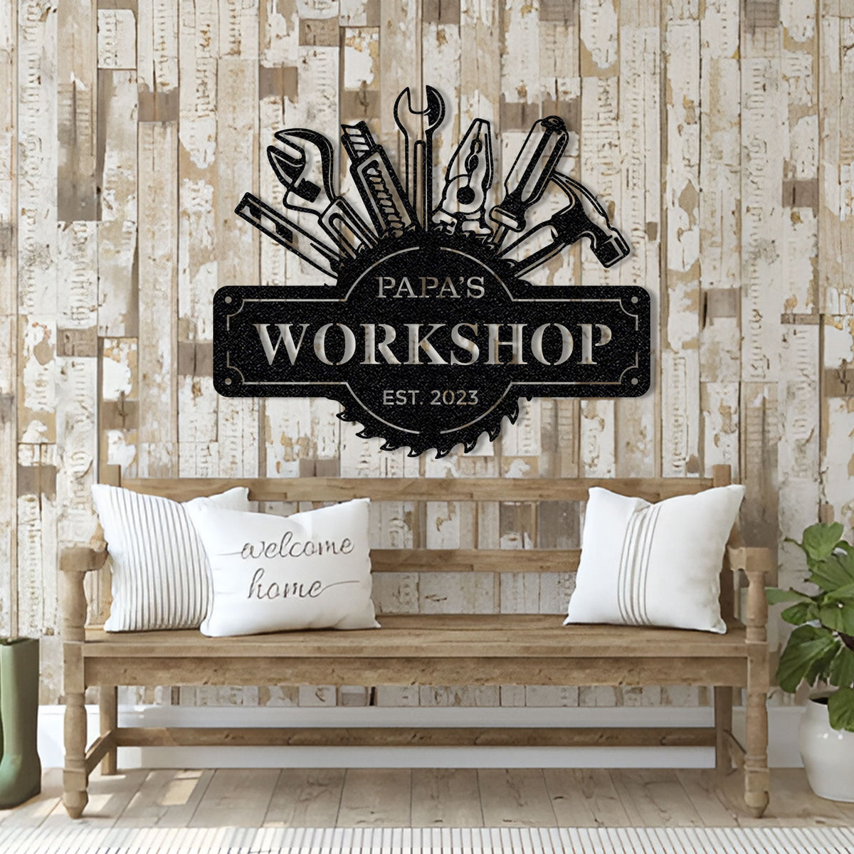 Personalized Fathers Day Sign Workshop Sign Wall Art Papas Work Shop Metal Sign Garage Sign Personalized Gift for Dad Grandpa Christmas Gift