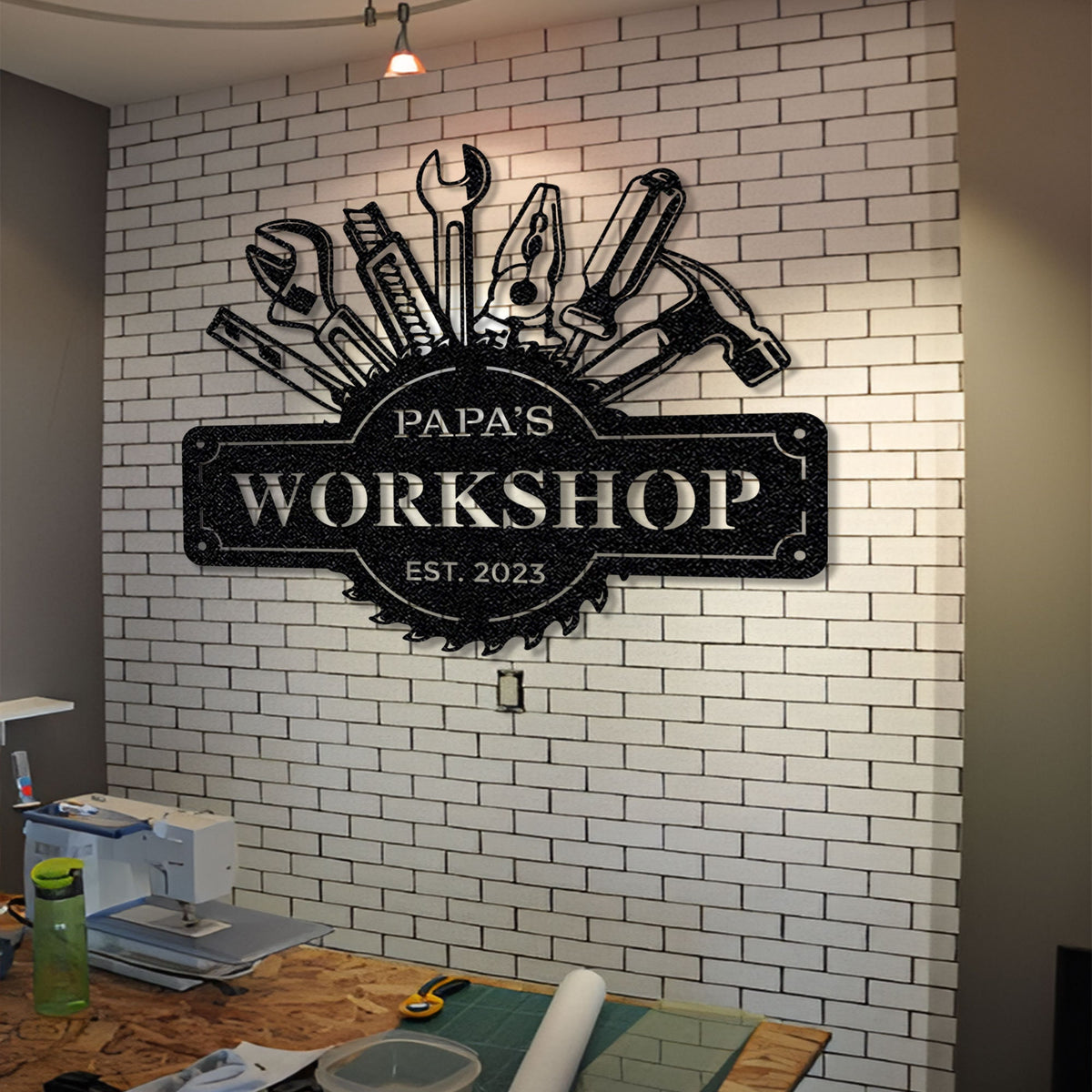 Personalized Fathers Day Sign Workshop Sign Wall Art Papas Work Shop Metal Sign Garage Sign Personalized Gift for Dad Grandpa Christmas Gift