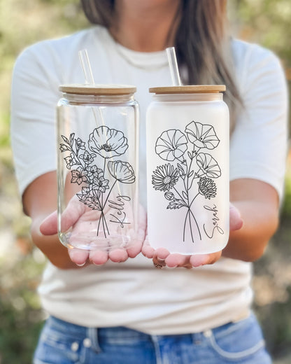 Personalized Birth Flower Coffee Cup With Name, Personalized Birth Flower Glass Tumbler, Bridesmaid Proposal, Gifts for Her Be My Bridesmaid