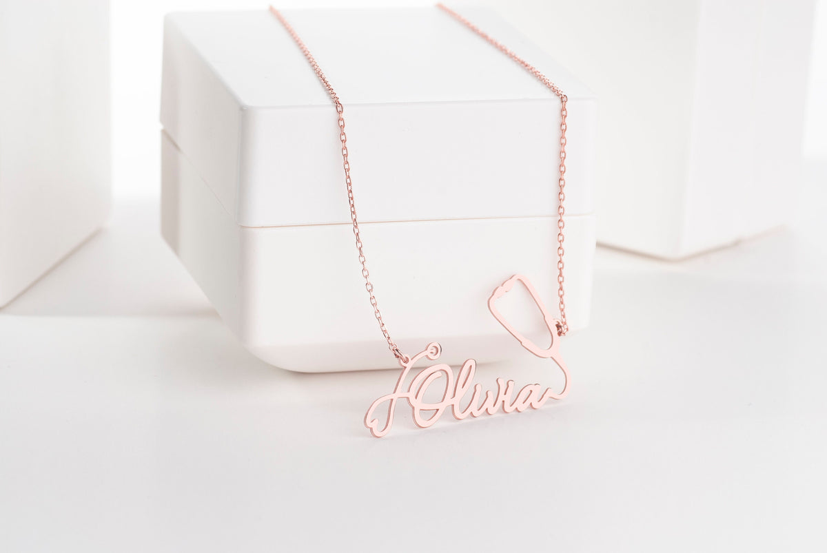 Heartbeat Name Necklace, Doctor Name Necklace, Medical Pendant, Nurse Necklace, Gift for Medical Student, EMT Healthcare Gift