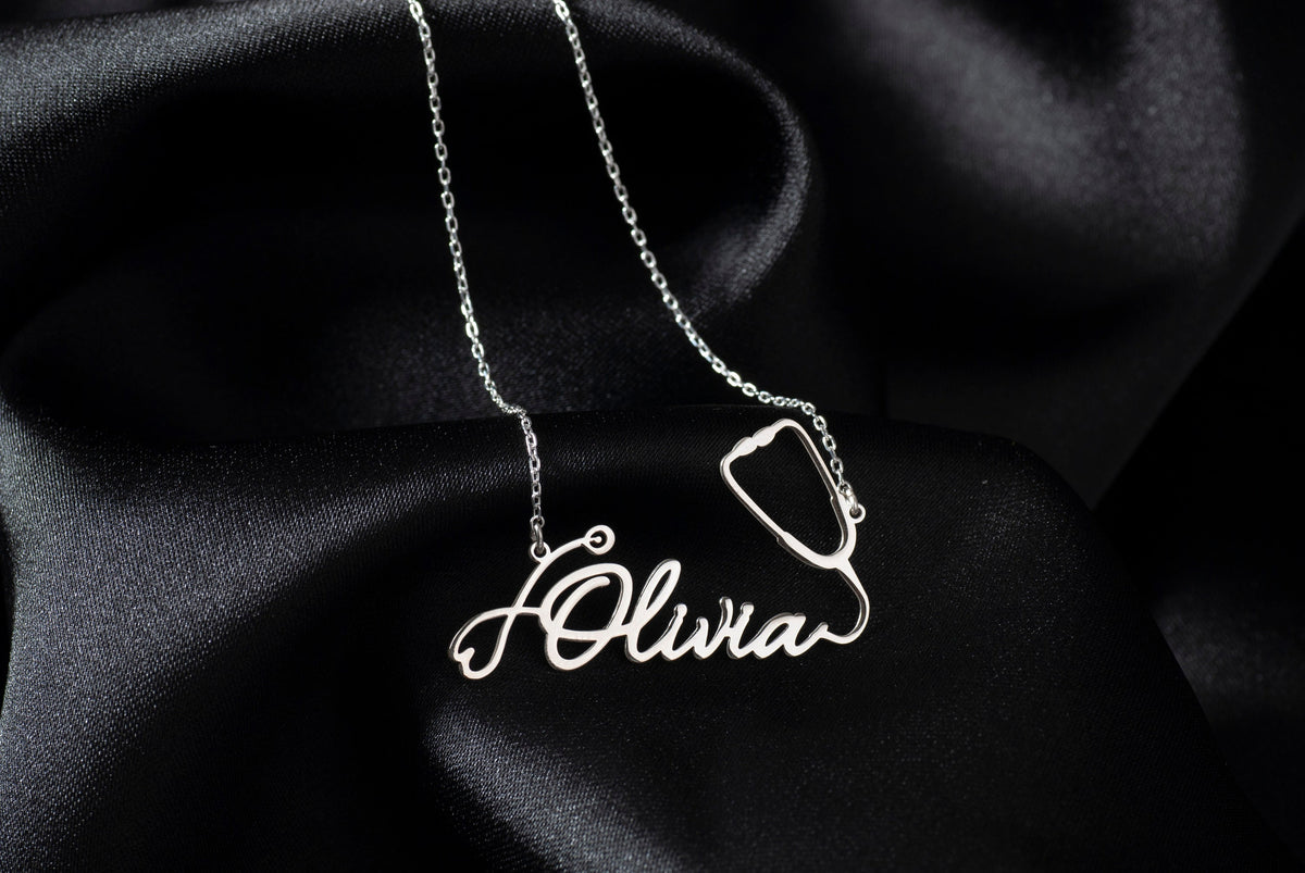 Heartbeat Name Necklace, Doctor Name Necklace, Medical Pendant, Nurse Necklace, Gift for Medical Student, EMT Healthcare Gift