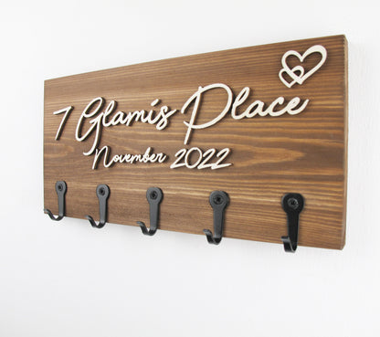 Key Holder with Hooks, Keys or Fully Personalised Housewarming, New Home, Couples Gift, Family Name.
