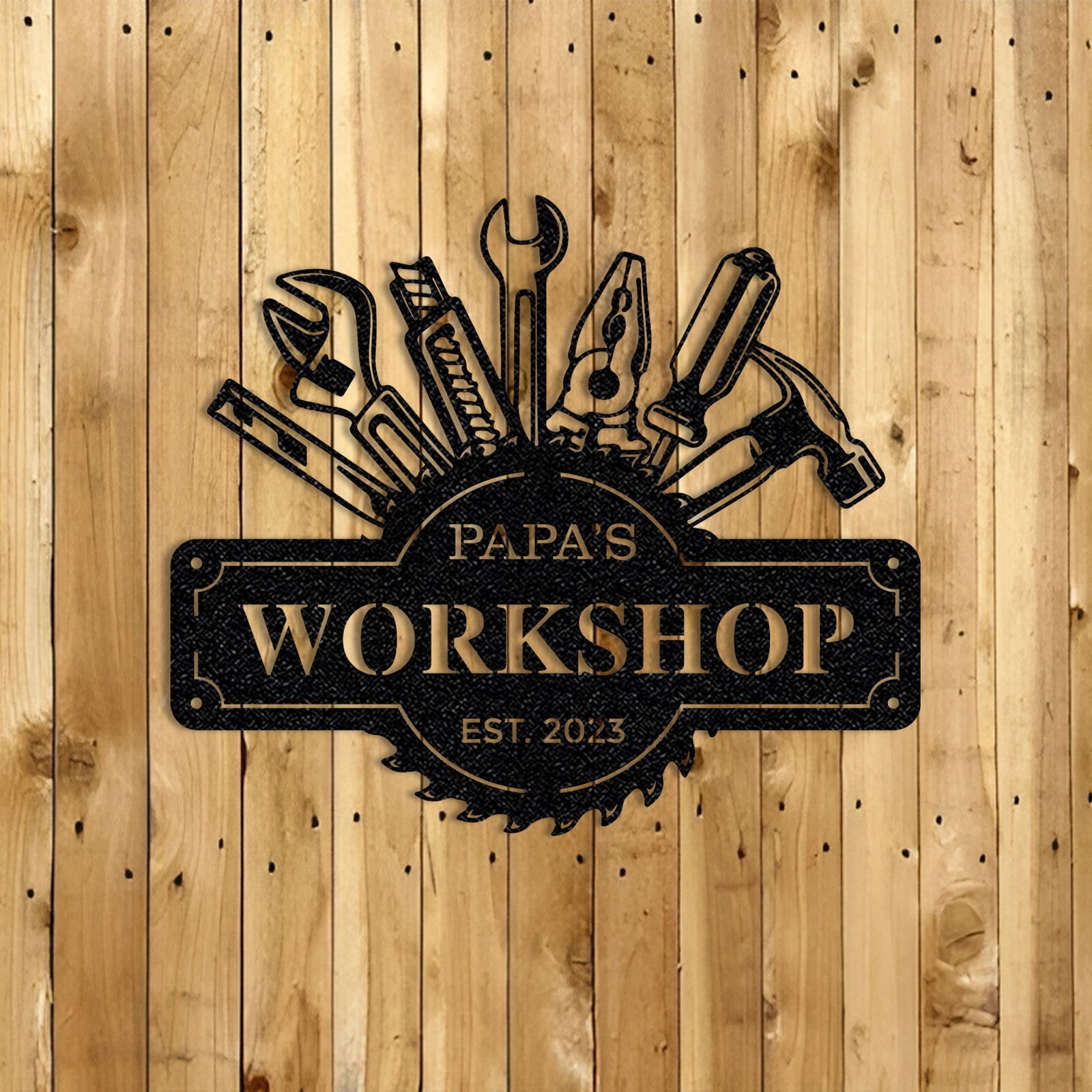 Personalized Fathers Day Sign Workshop Sign Wall Art Papas Work Shop Metal Sign Garage Sign Personalized Gift for Dad Grandpa Christmas Gift