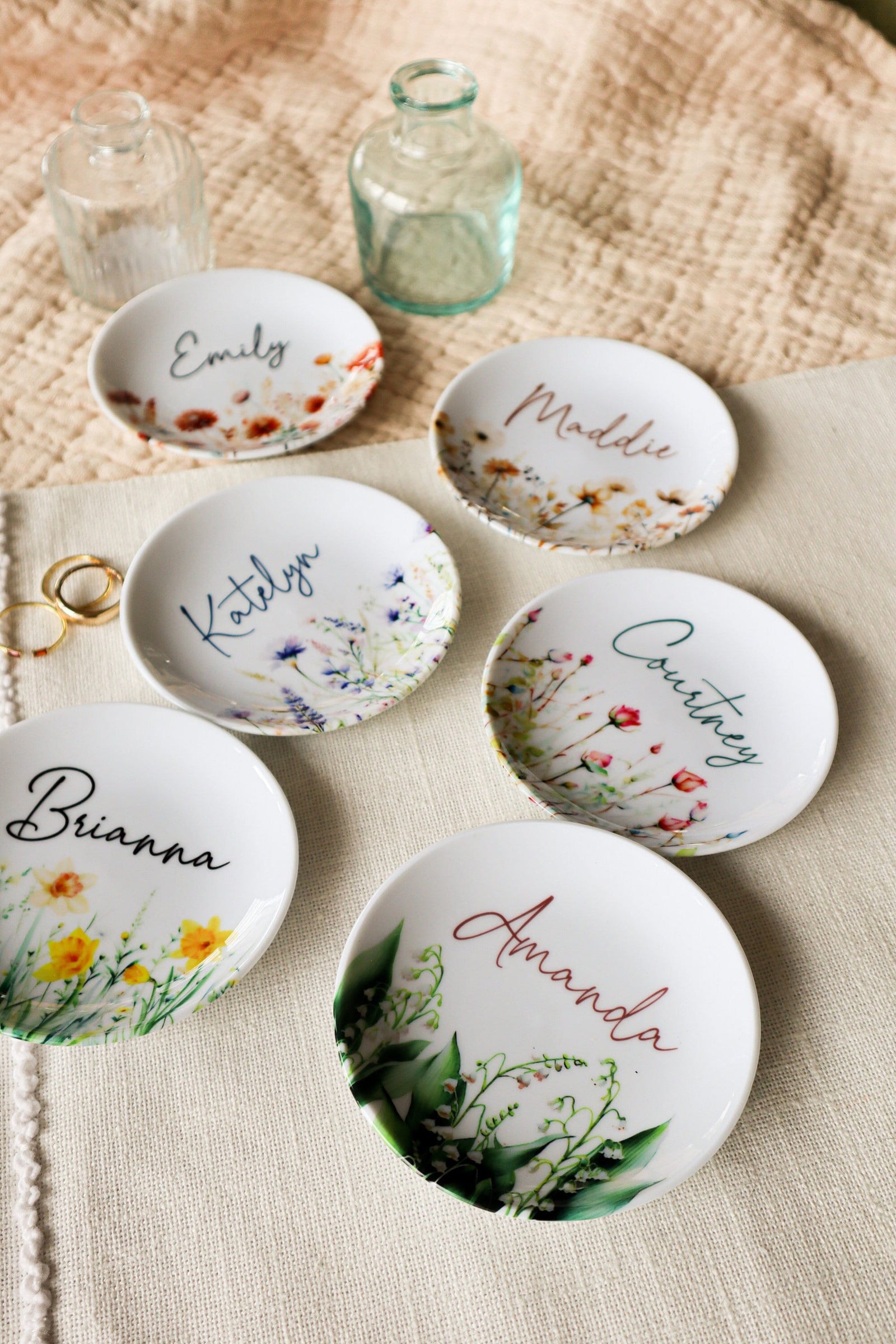 Birth Month Flower Ring Dish With Name Perfect Bridesmaid, Mom or Best Friend Gift Custom Name Gift for Her Birthday