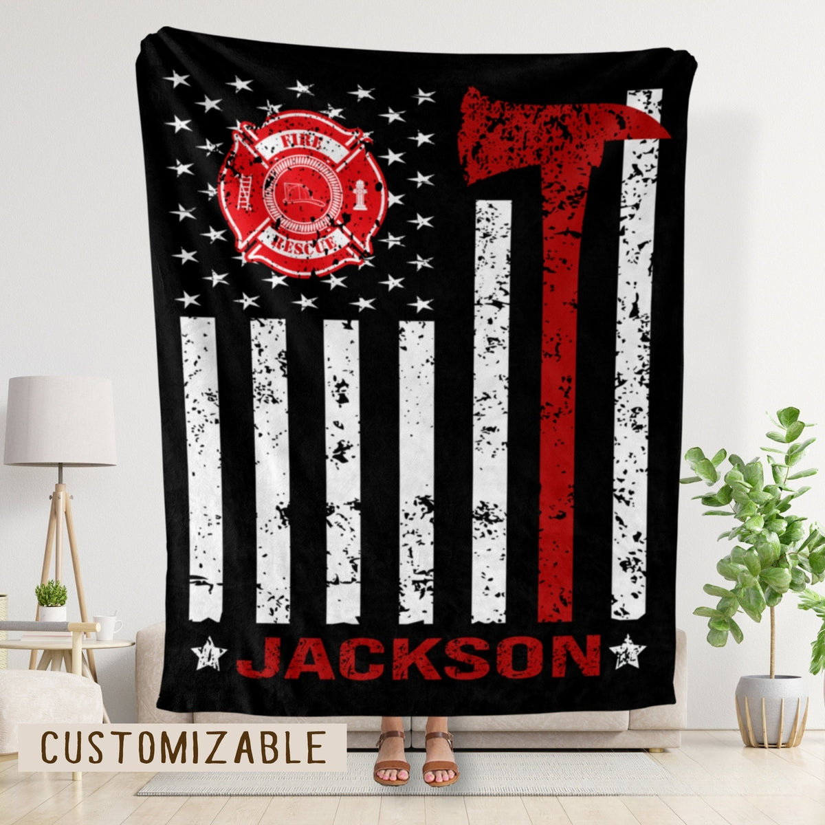 Fire Academy Graduation Flag Blanket, Firefighter Gift for Him Personalized, Fireman Blanket, Son, Brother, Nephew Congratulations Gift