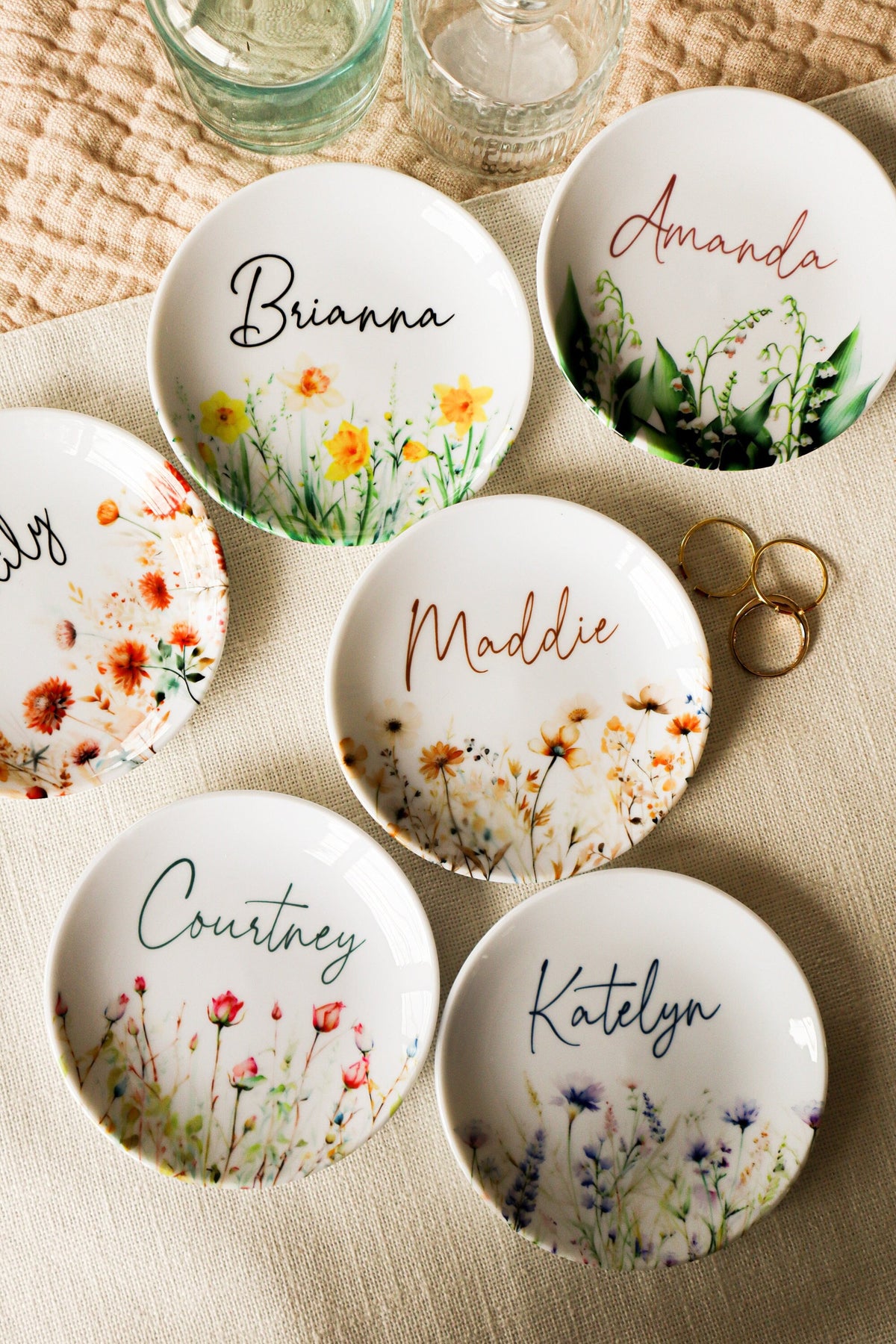 Birth Month Flower Ring Dish With Name Perfect Bridesmaid, Mom or Best Friend Gift Custom Name Gift for Her Birthday