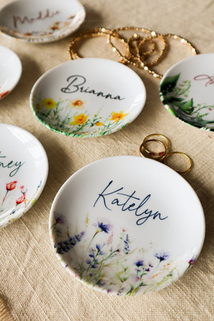 Birth Month Flower Ring Dish With Name Perfect Bridesmaid, Mom or Best Friend Gift Custom Name Gift for Her Birthday
