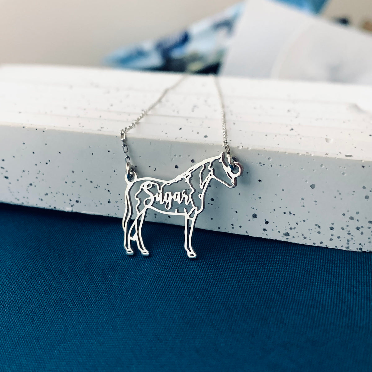 Horse Name Necklace, Horse Necklace for Woman, Personalized Equine Necklace, Elegant Silver Horse Necklace, Horse Memorial Necklace