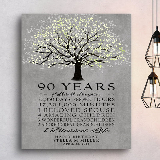 90th BIRTHDAY GIFT Personalized 90 Years Happy Birthday Tree Parent Grandparent Gift Idea from Children Grandchildren