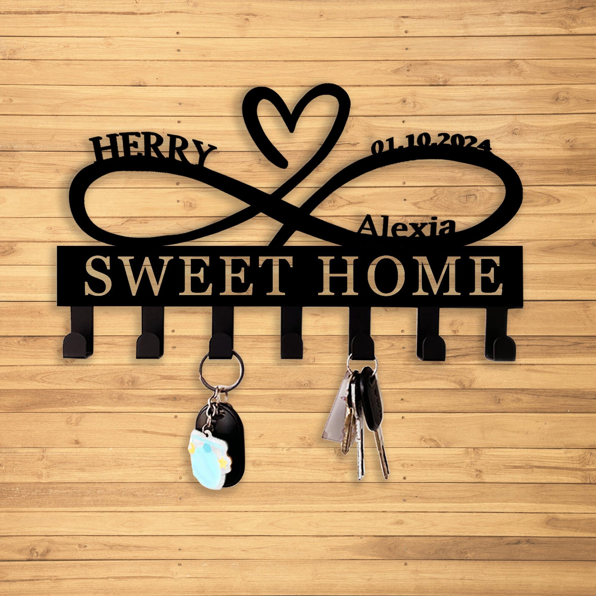 Custom Heart Key Holder, Wall Decor, Infinity Heart Key Hooks, Housewarming Gift, Personalized Infinity Metal Sign, Mothers Day Gift