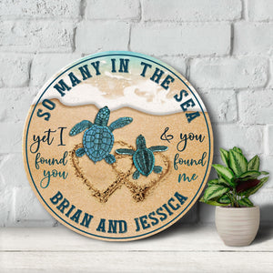 Personalized Couple Turtle Wooden Sign, Gifts For Lover Him Her Husband Wife, Round Wooden Sign, Sea Turtle Wood Sign