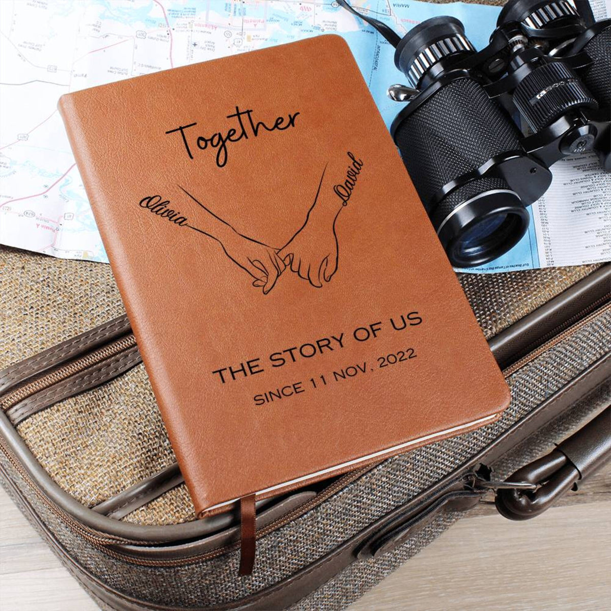 Personalized Couple's Journal Name Notebook, Custom Valentine's Journal, Customized A5 Vegan Leather, Gift for Wife or Husband, Anniversary