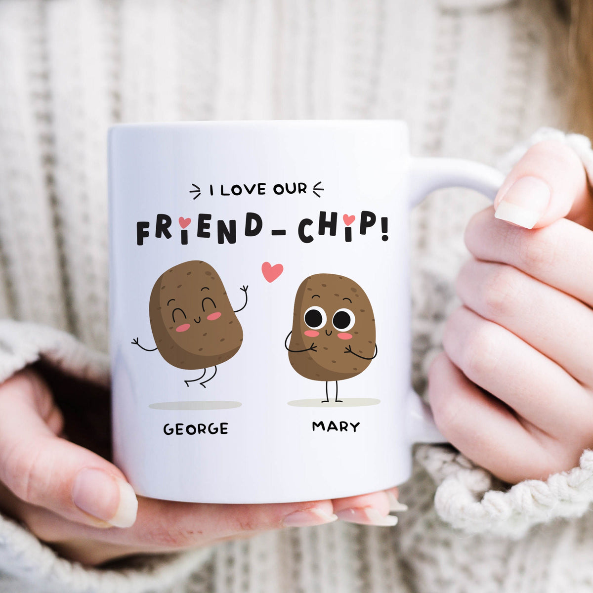 Personalised Funny Friendship Mug I love Our Friend-chip Gift for Friend Bestie Mug with Names Valentines' Day Galentines Birthday Christmas