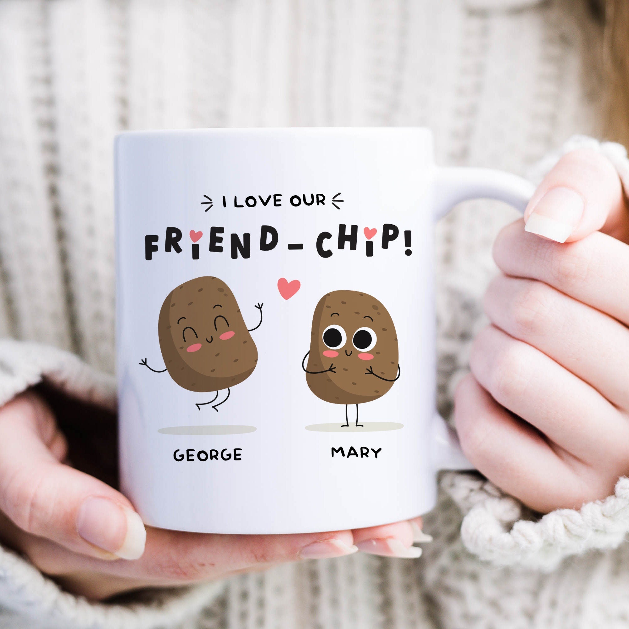 Personalised Funny Friendship Mug I love Our Friend-chip Gift for Friend Bestie Mug with Names Valentines' Day Galentines Birthday Christmas