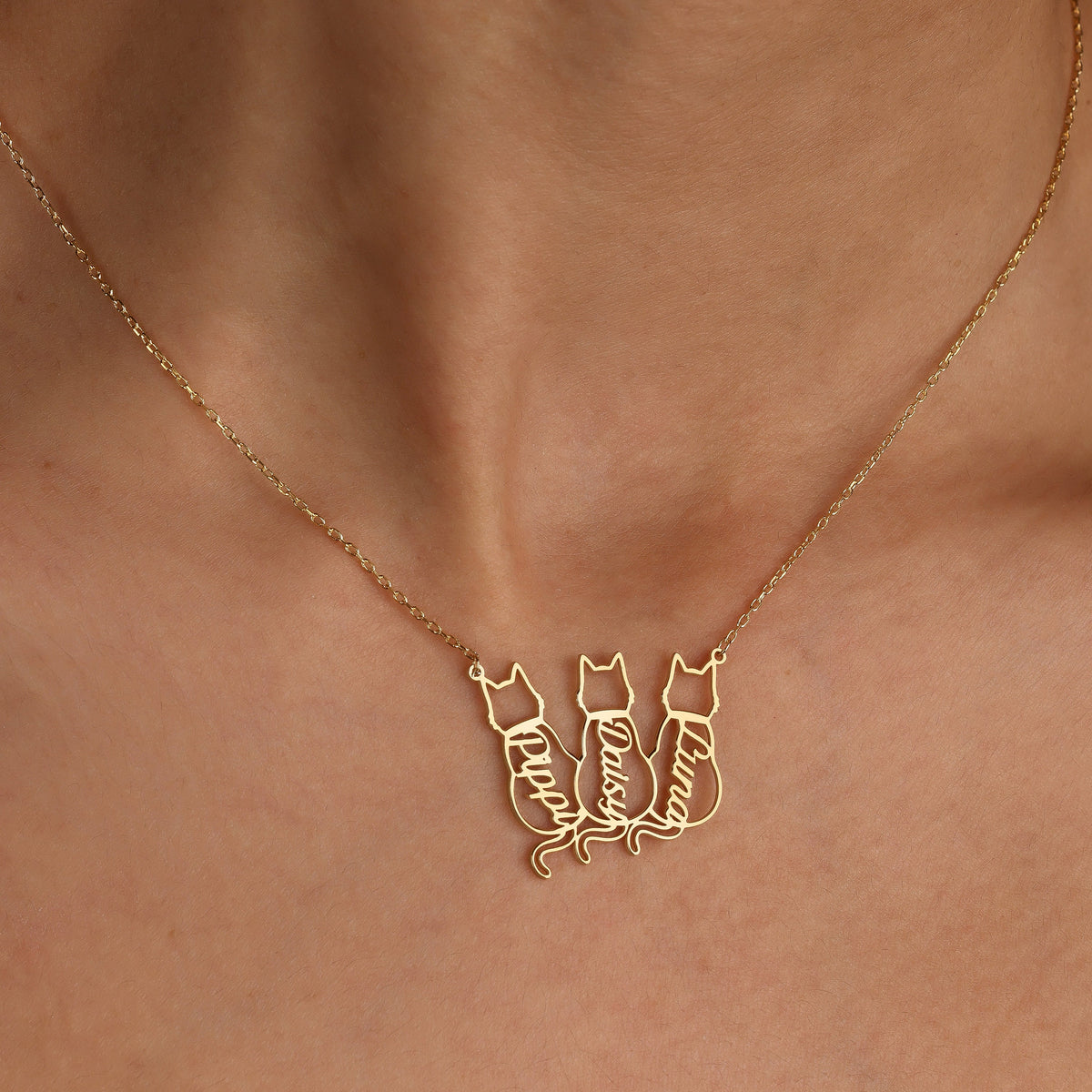 Personalized Named Cat Necklace, Cat Named Necklace, Personalized Cat Memorial Gift, Cat Silhouette Necklace, Custom Cat Letter Jewelry
