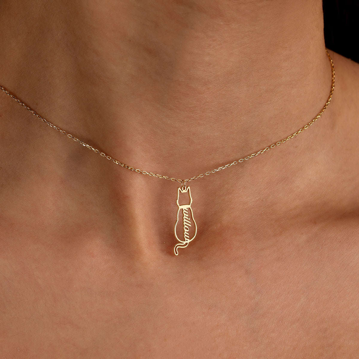 Personalized Named Cat Necklace, Cat Named Necklace, Personalized Cat Memorial Gift, Cat Silhouette Necklace, Custom Cat Letter Jewelry