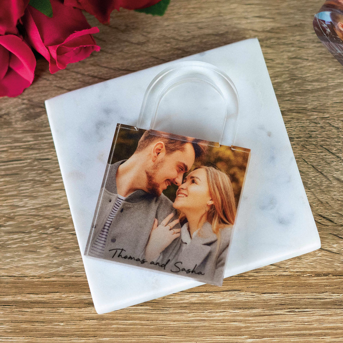 Custom Heart Photo Block Personalised Padlock Glass Effect Acrylic Your own Image Block Photo Gift, Valentines Day Gift Anniversary