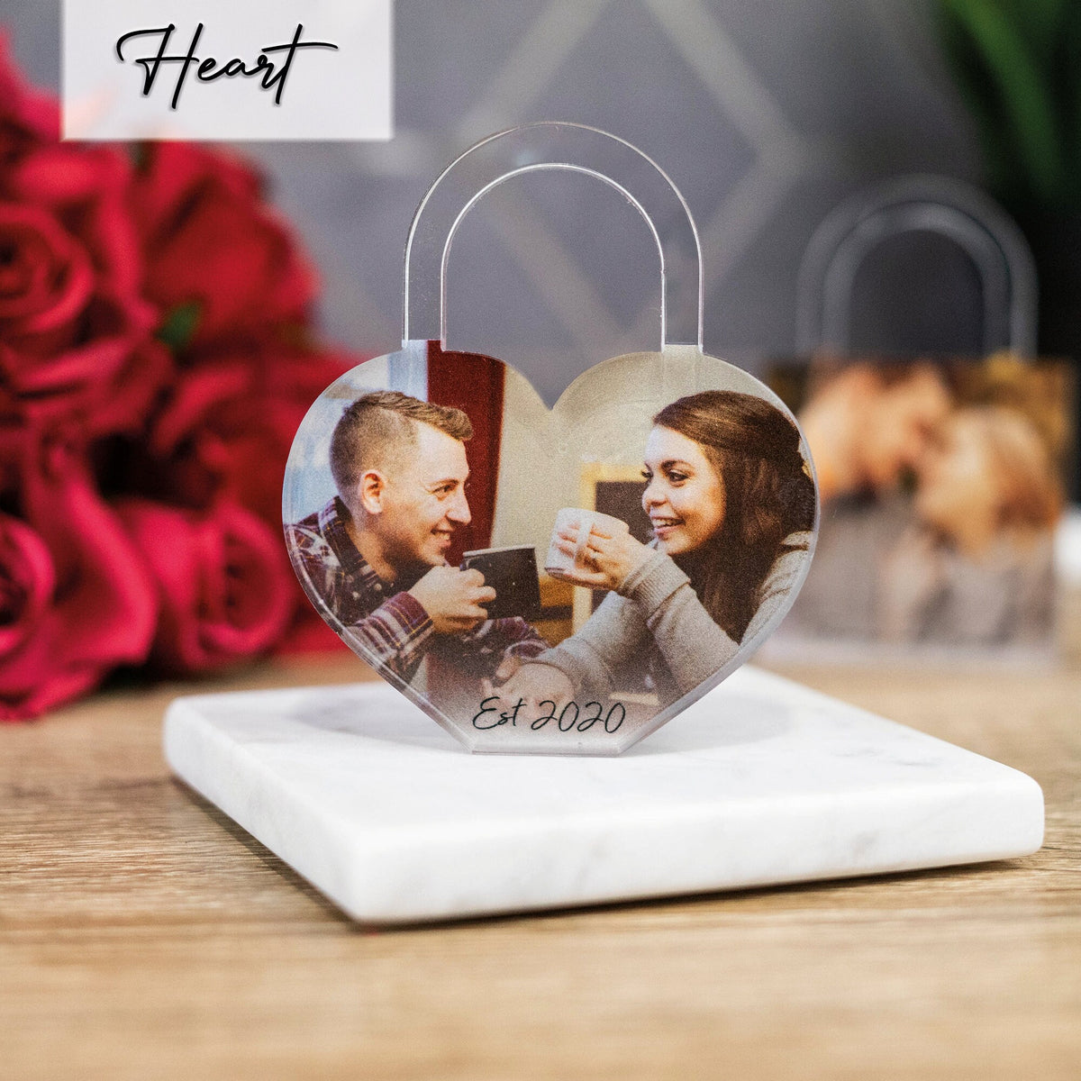 Custom Heart Photo Block Personalised Padlock Glass Effect Acrylic Your own Image Block Photo Gift, Valentines Day Gift Anniversary