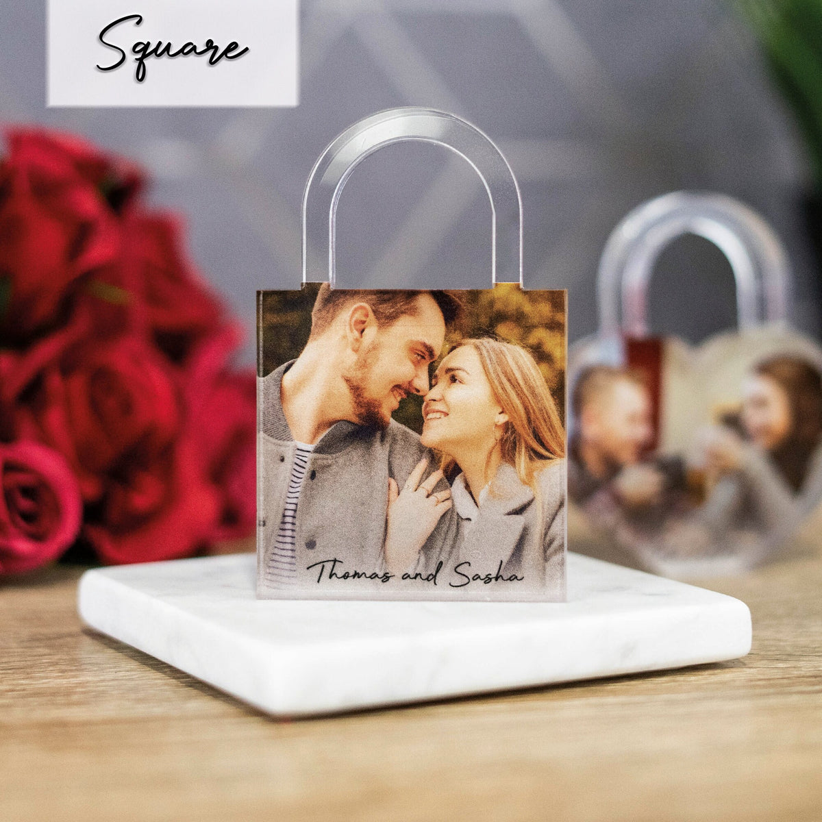 Custom Heart Photo Block Personalised Padlock Glass Effect Acrylic Your own Image Block Photo Gift, Valentines Day Gift Anniversary