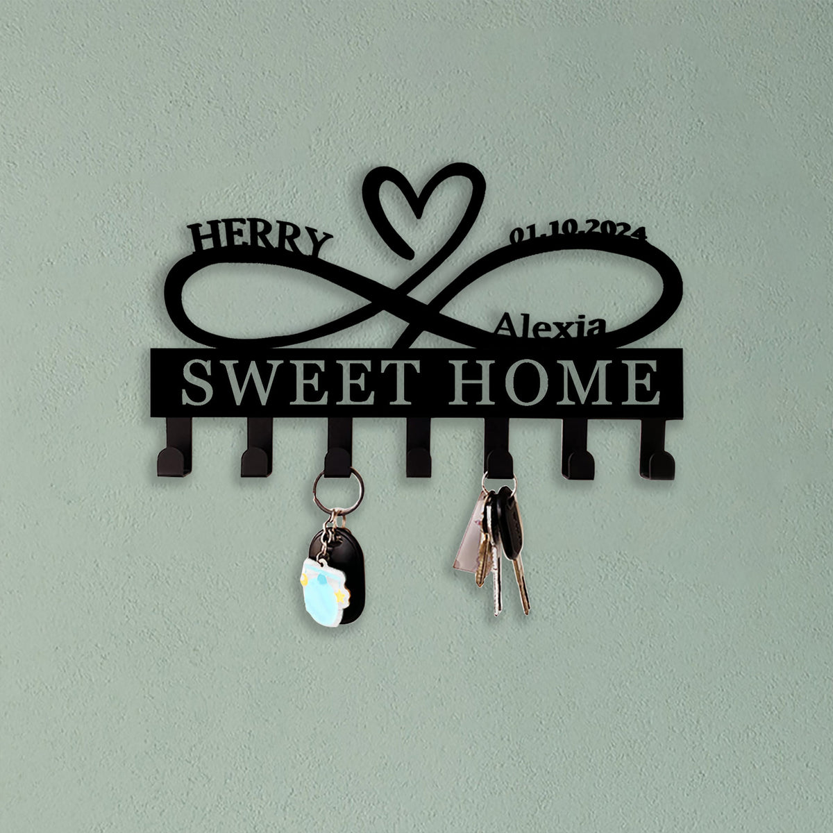 Custom Heart Key Holder, Wall Decor, Infinity Heart Key Hooks, Housewarming Gift, Personalized Infinity Metal Sign, Mothers Day Gift